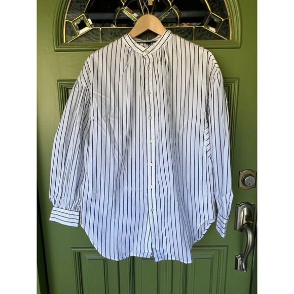 Ralph Lauren Black Label Tops - Ralph Lauren Black Label Collarless Tunic Striped Blouse Puffy Sleeves | Size 10